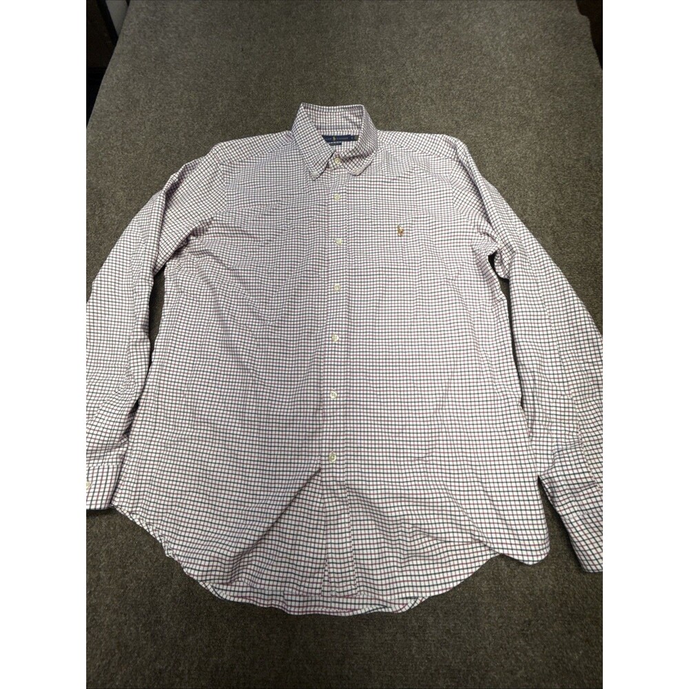 Polo Ralph Lauren Classic Fit Pink Blue Button Up Large Pink Pony Sz L EUC